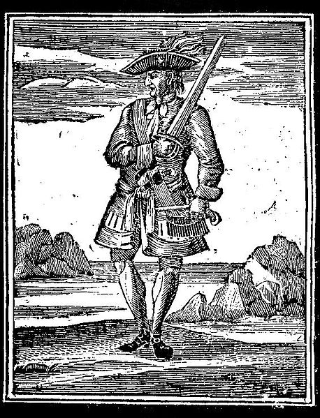 18th-century woodcut of Rackham from Charles Johnson's book of pirates.