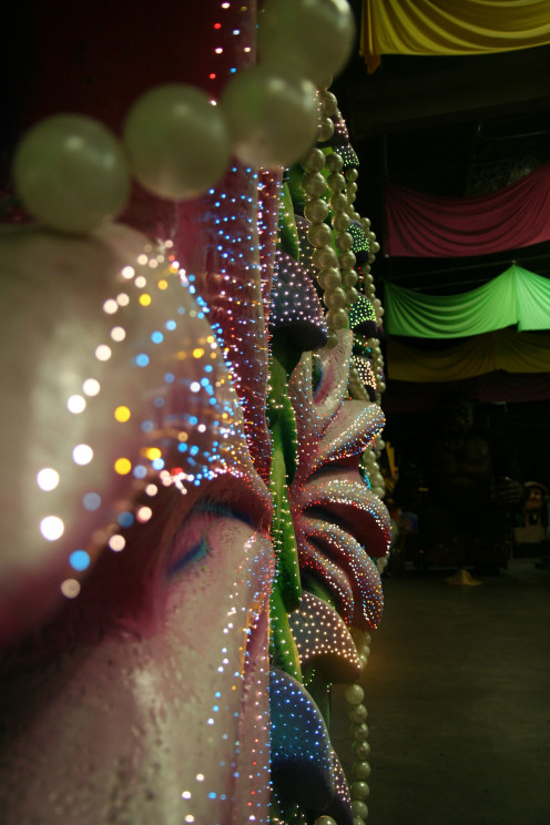 The Leviathan's lights, close up in the den at Mardi Gras World