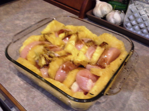 Step Twelve: Then cover the top of your casserole with just a little bit of teriyaki sauce for taste