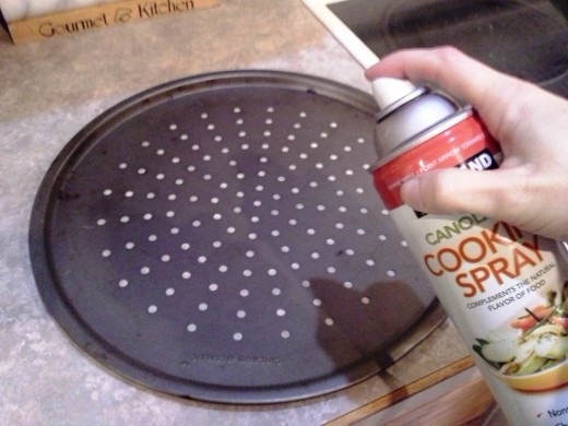 Step Ten: Spray your pizza pan with cooking spray