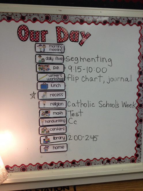 I updated our daily schedule each morning, before the students arrive. 