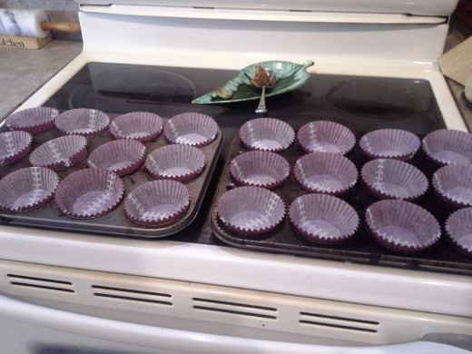 Step One: Fill two large cupcake pans with cupcake cups in preparation for your cupcake batter