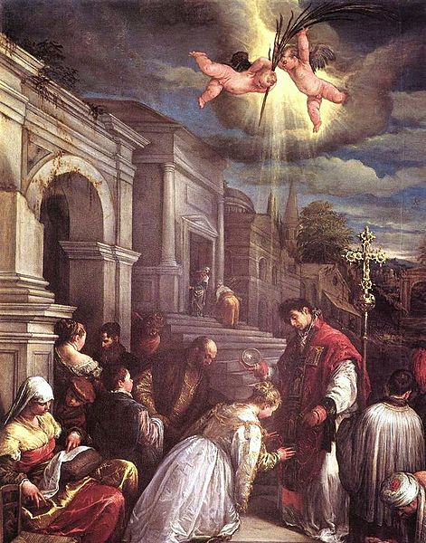 Saint Valentine baptizing St. Lucilla by Jacopo Bassano (Jacopo da Ponte)
