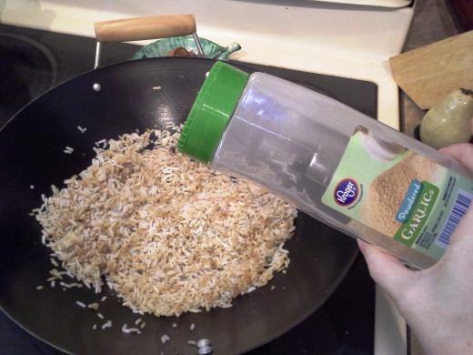 Step Nine: Add plenty of garlic powder to your rice