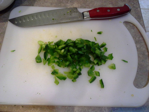 Step Twenty: Chop half of it into small pieces and pour it into your veggie bowl