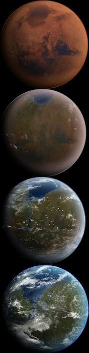 Beautiful rendition of the gradual process of terraforming Mars. 