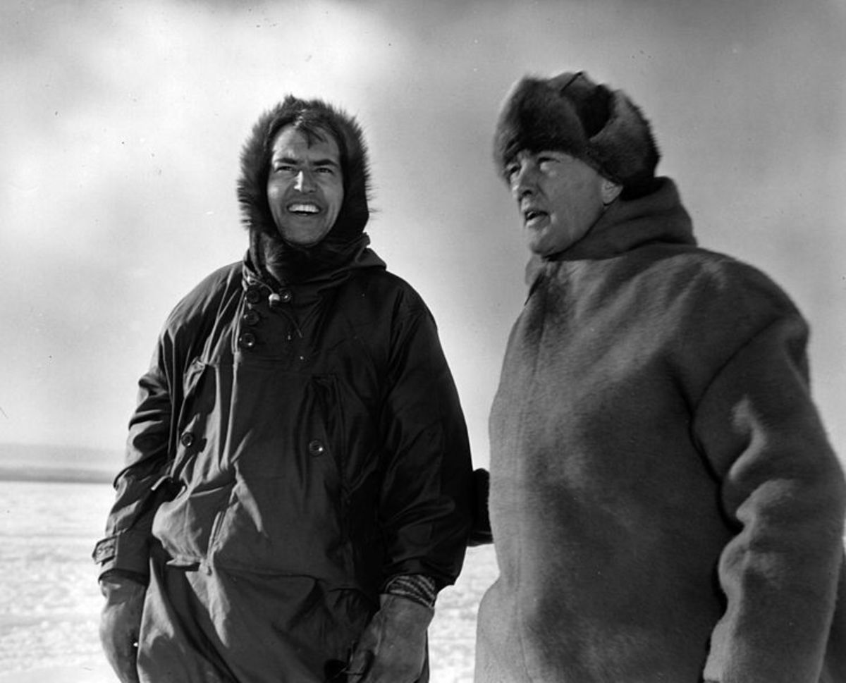 Admiral Byrd (right) with Dr. Paul Siple in the antarctic, 1947.