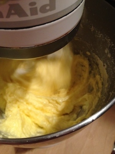 Cream together butter and sugar until  light and fluffy.