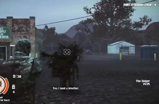 Survivor K.C Winters using "Focus Aim" at "The Grange" to get a Headshot Streak, which is five headshots in a row.