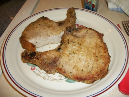 Crunchy Pork Chops. These will go great paired with sides of Mashed Potatoes and Sauerkraut.