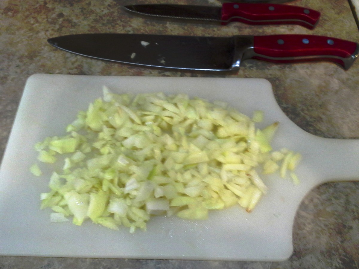 Step Ten: Peel your onion and chop it thoroughly