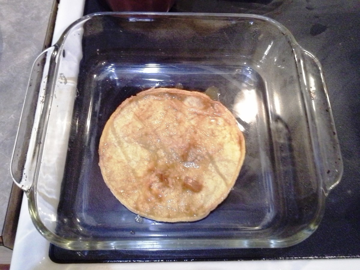 Step Sixteen: Lay your dredged tortilla in your casserole dish