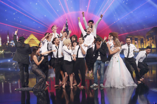 Jennifer Grout is celebrating with the winners of the competition on Arabs Got Talent, where she won runner-up (2013).