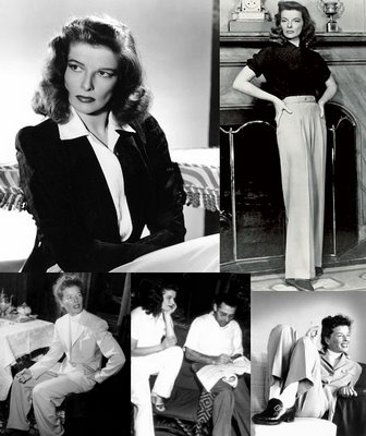 Katherine Hepburn, one of the original seductive tomboys, made pants for women a regular choice.