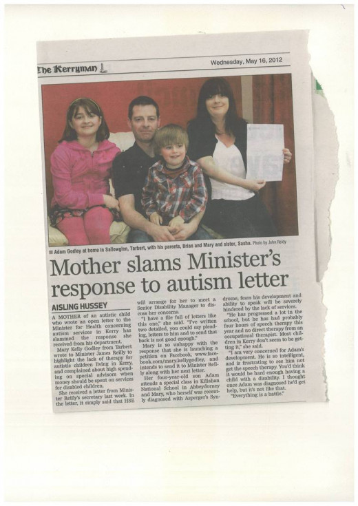 One of my letters to Minister for Health about lack of Autism Services. 