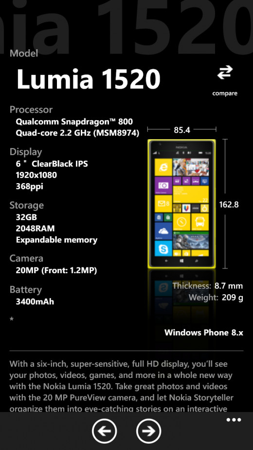Lumia 1520 specs from insider pro