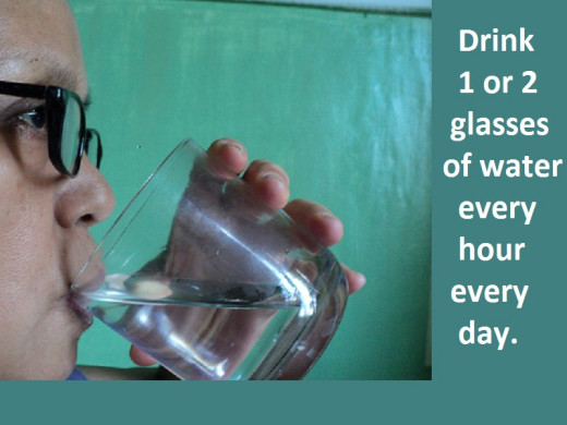One to two glasses of water every hour every day keeps the doctor away. 