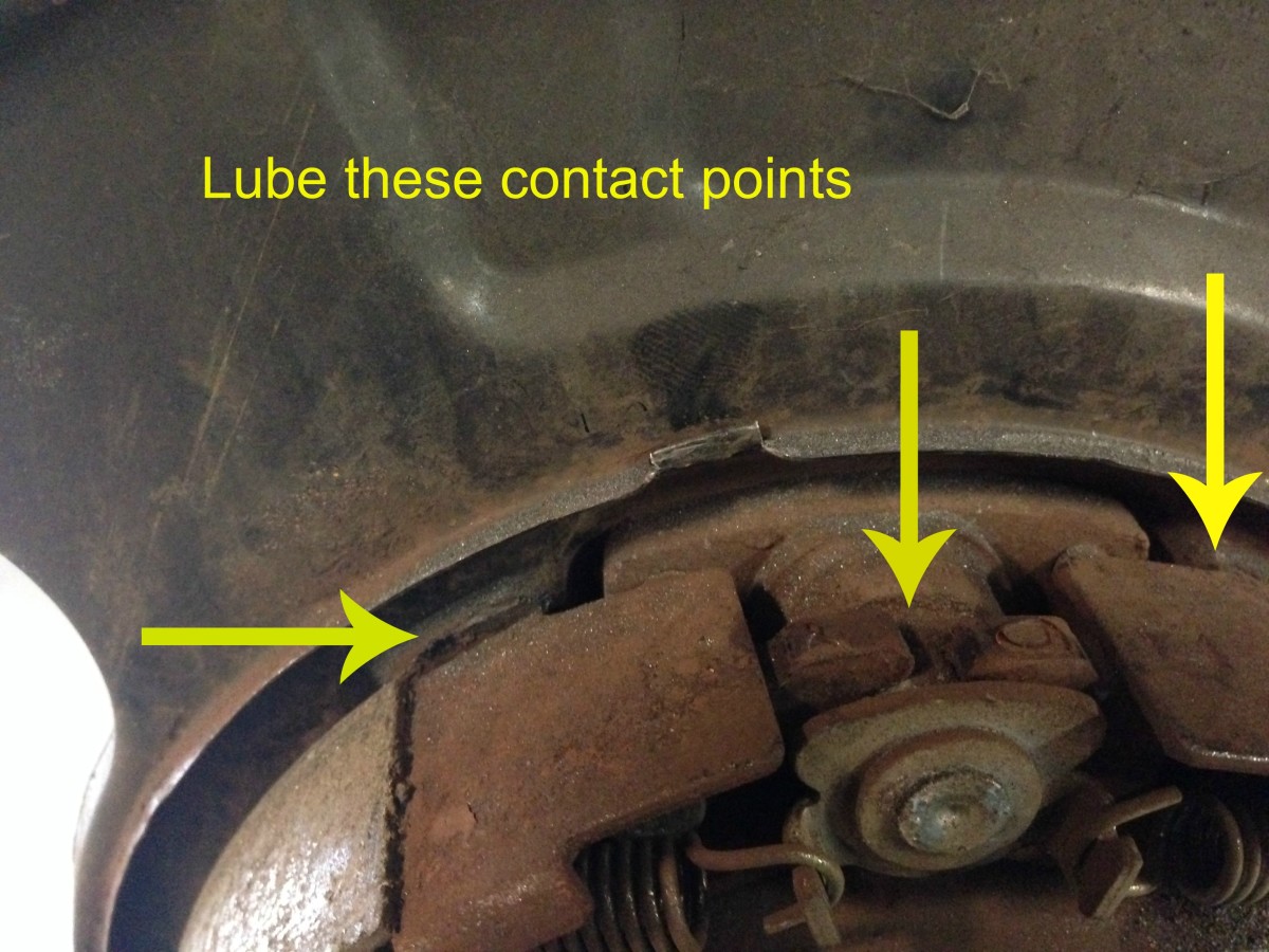 Clean and lube these contact points if your drum brakes squeak.