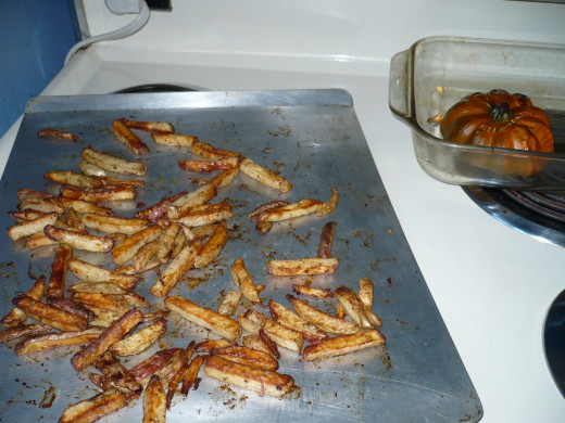 Balsamic Vinegar roasted french fries and roasted squash. These fries were so good I almost ate them all before I took the photo.