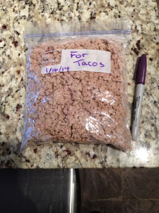 Packing up cooked chopped meat in a quart size freezer bag is both economical and time saving. Dinner can be prepared in less time with this great tip! I purchase 3 lbs of chopped turkey meat, cook, place in bags and freeze.