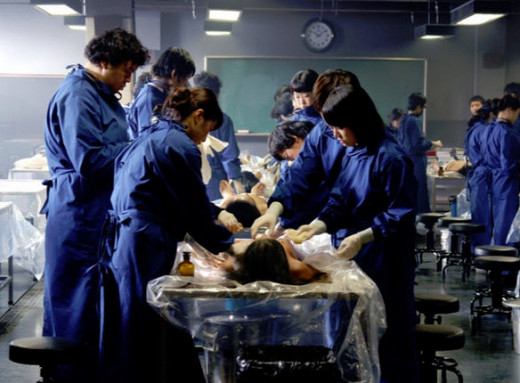 Students opening up a cadaver