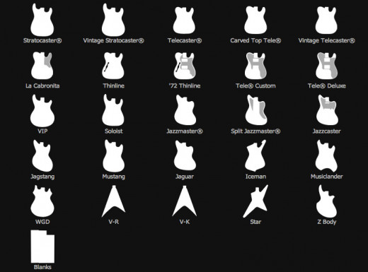 Screen shot of the body selections found at www.warmouth.com.