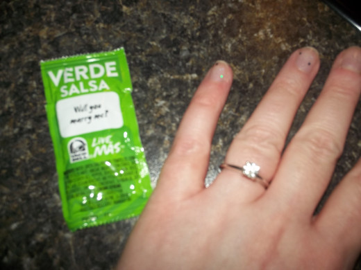 Taco Bell's "Will You Marry Me?" packet and my ring.  Thanks, Taco Bell, for also celebrating my engagement.  