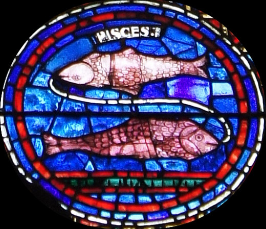 Stain-glass window with the Pisces fish