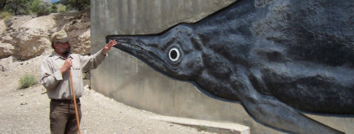 Life-sized mural of Shonisaurus at Berlin-Ichthyosaur State Park in Nevada. Has the artist now been vindicated?