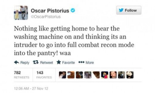 Pistorius tweet which was deleted along with message on his phone