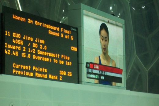Guo Jingjing won the gold medal in this event at the 2008 Summer Olympic Games in Beijing.