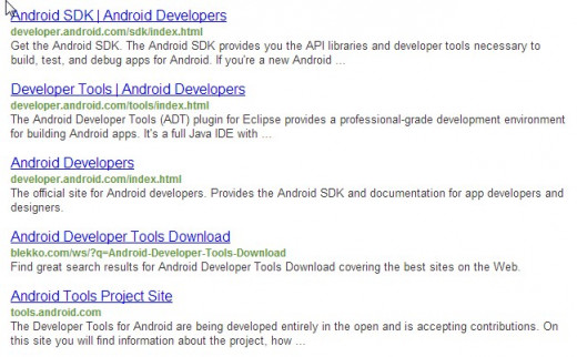Choosing the first item on this screen, the link to:  http://developer.android.com/sdk/index.html brings up  the next screen.