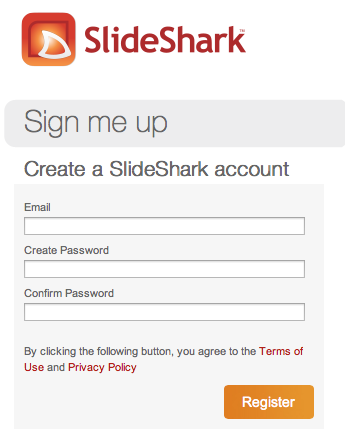 Easy registration for a SlideShark account