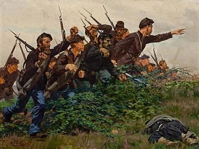 Painting - Union troops rush into combat