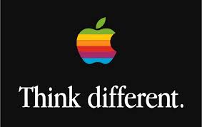 Apple original logo with slogan, think different.