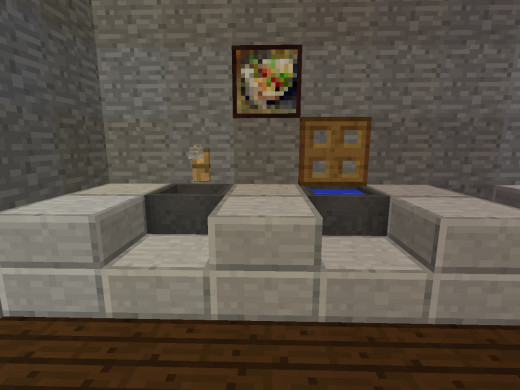 Epic Furniture Ideas For Minecraft Pe Pocket Edition This Is A Minecraft House Living Room Design With Bookshelves And Water Behind