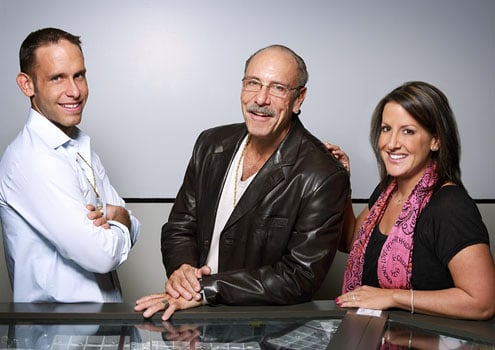 The owners of American Jewelry and Pawn, Detroit, Michigan, seen on Hardcore Pawn (from left) Seth Goldman, Les Goldman, and Ashley Goldman Broad