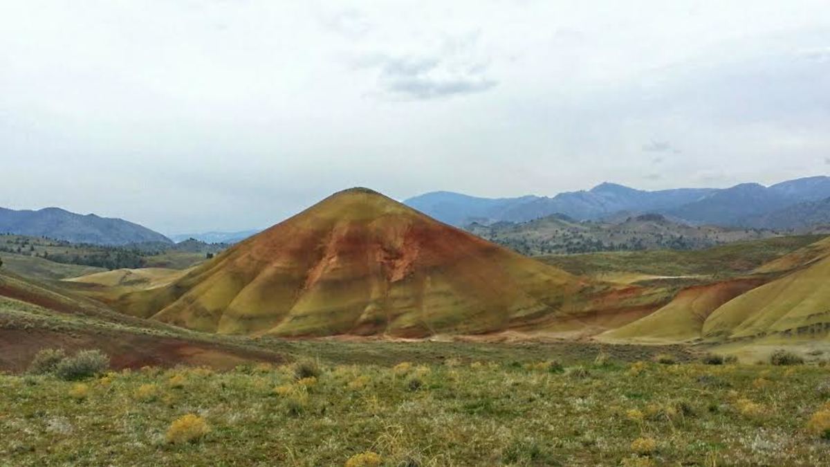 Unusual painted hills of various shapes and colors in Oregon