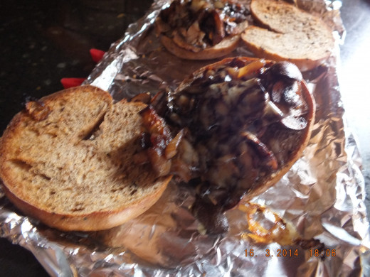 I made sauted onion, mushrooms and garlic for this sandwich. I finished the saute off with a little balsamic vinegar. 