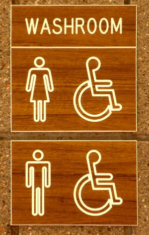 Bathroom Sign with Handicap Symbols
