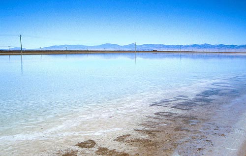 Salt and other minerals are evaporated out of the water. Algae and crustaceans live in the waters of the lake.