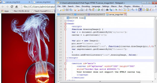 The image and the code required to display it in the canvas.