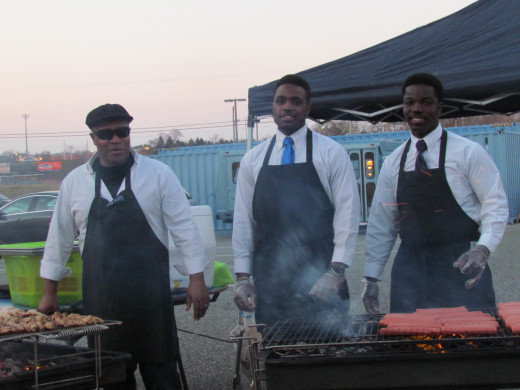 Three chefs worked diligently on the grills barbequeing. A husband and wife team catered the event which was called, "As You Wish Event Catering. 