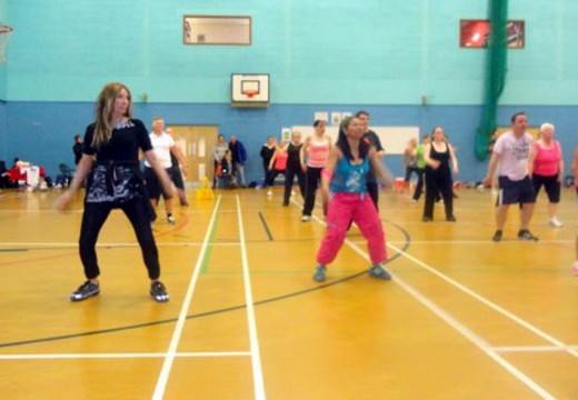 Zumba marathon: I am pictured on the left, front row, dressed in black, with my sister-in-law Liza next to me, at a charity Zumba marathon in the spring of 2012.