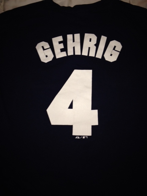 Ruth and Gehrig jerseys, such as this one owned by the author, can still be regularly seen at Yankee home games.