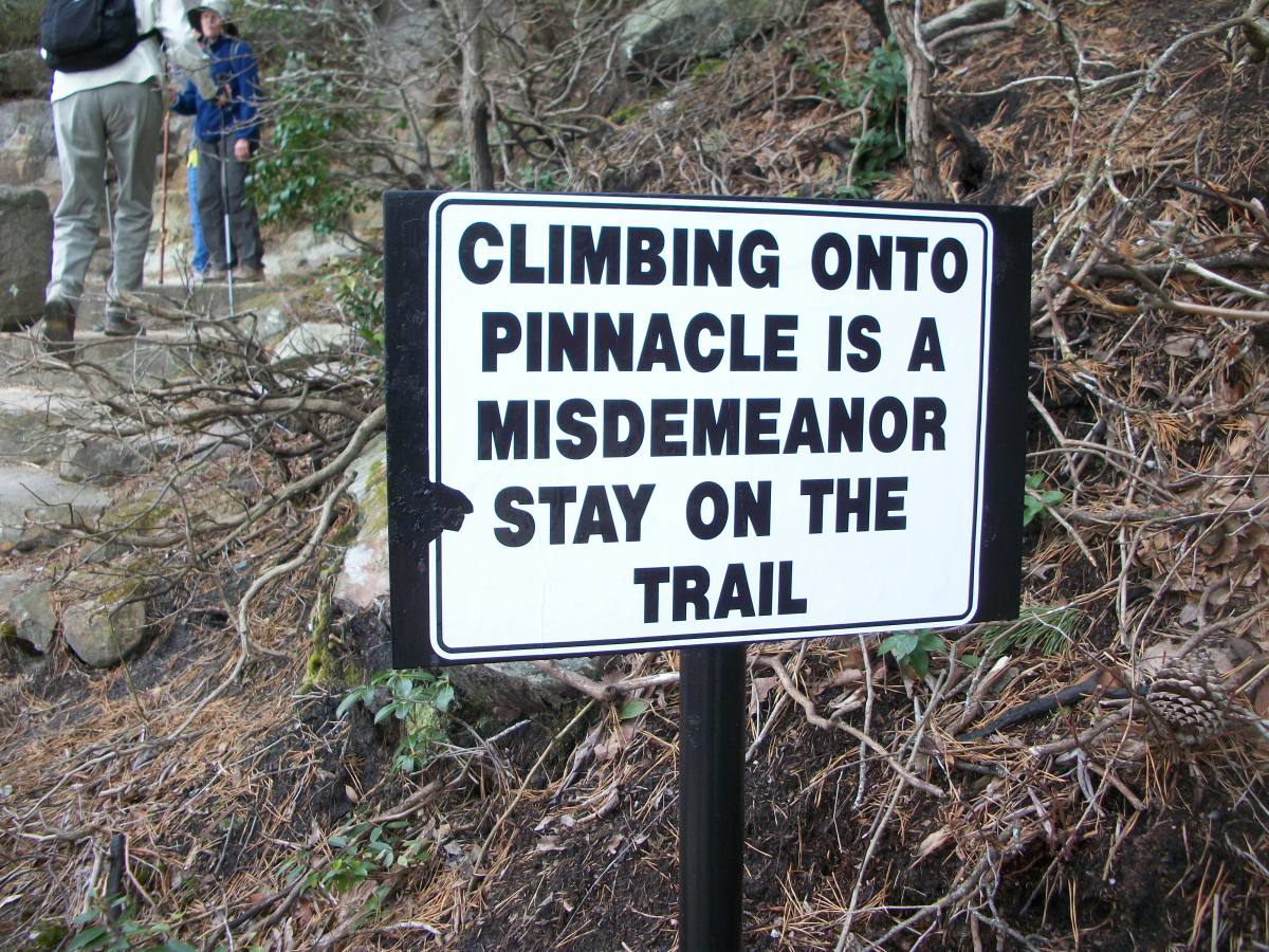 This sign is located at the base of the Big Pinnacle (see the main photo at the beginning of this hub).  Climbing is not allowed here to protect the ecological system as well as the rocks.