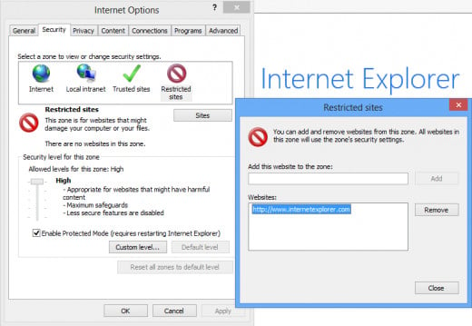 Open blocked websites in Internet explorer