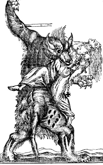 engraving of a werewolf attack possibly 18th century