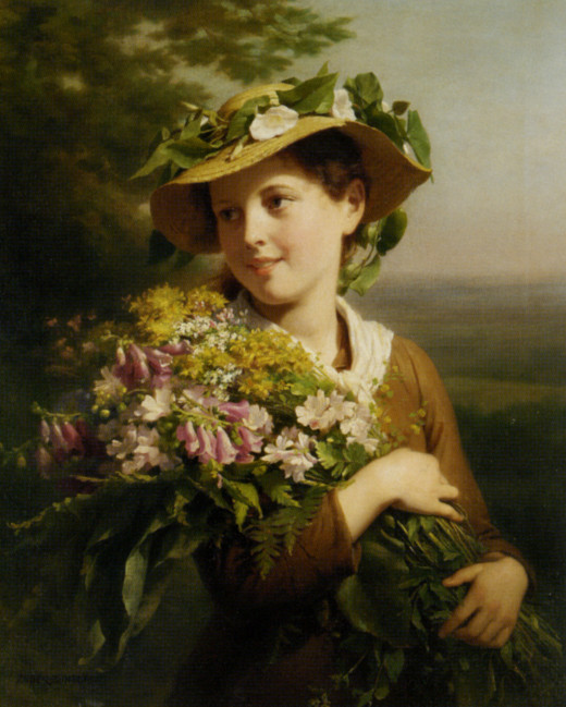 Young Beauty with Bouquet by Fritz Zuber-Buhler