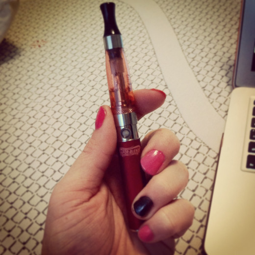 Common e-cig starter kit. Sold online, in smoke shops, and convenience stores.